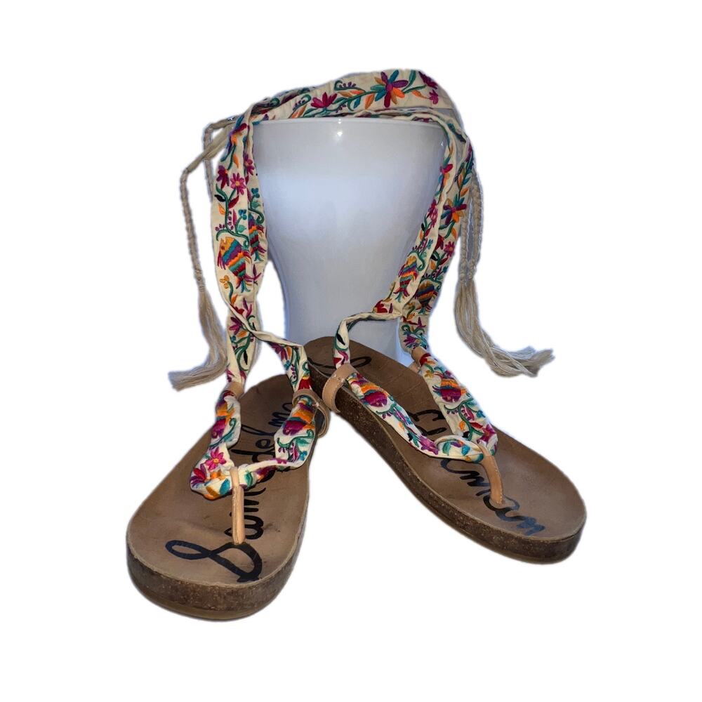 Sam Edelman Kelby Embroidered Thong Sandals Ankle Strap